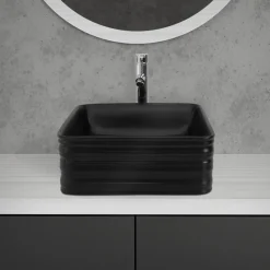 Waschbecken Quadratisch ohne Überlauf 39x39x15 cm Schwarz aus Keramik ML-Design-ECD Germany Best