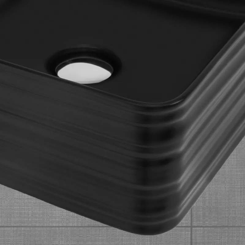 Waschbecken Quadratisch ohne Überlauf 39x39x15 cm Schwarz aus Keramik ML-Design-ECD Germany Best