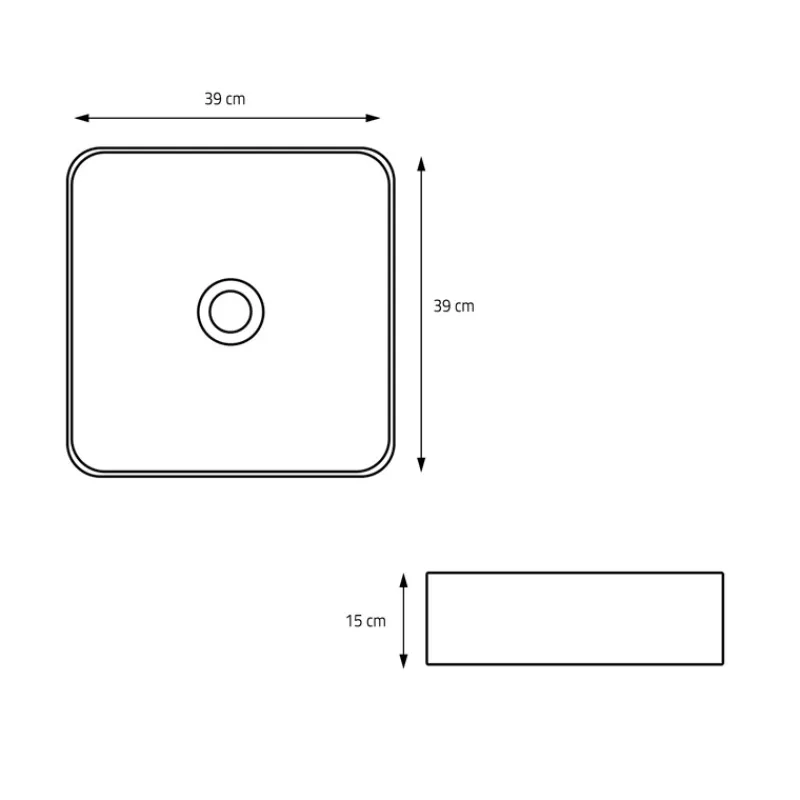 Waschbecken Quadratisch ohne Überlauf 39x39x15 cm Schwarz aus Keramik ML-Design-ECD Germany Best