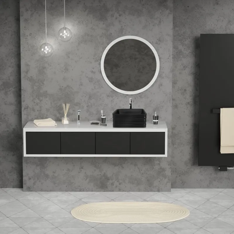 Waschbecken Quadratisch ohne Überlauf 39x39x15 cm Schwarz aus Keramik ML-Design-ECD Germany Best