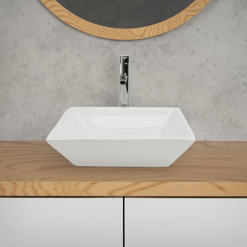 Waschbecken Quadratisch ohne Überlauf 41x41x12 cm Weiß aus Keramik ML-Design-ECD Germany Clearance