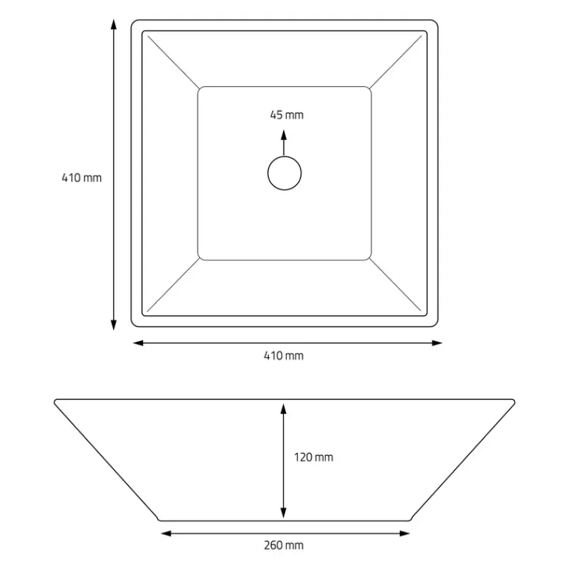 Waschbecken Quadratisch ohne Überlauf 41x41x12 cm Weiß aus Keramik ML-Design-ECD Germany Clearance