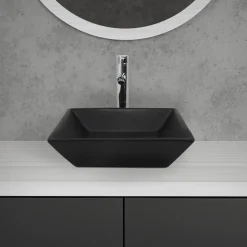 Waschbecken Quadratisch ohne Überlauf 41x41x12 cm Schwarz aus Keramik ML-Design-ECD Germany Clearance