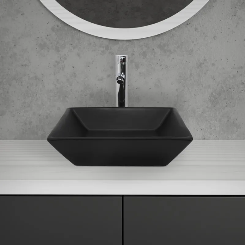 Waschbecken Quadratisch ohne Überlauf 41x41x12 cm Schwarz aus Keramik ML-Design-ECD Germany Clearance