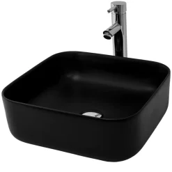 Waschbecken Quadratisch ohne Überlauf 39,5x39,5x14 cm Schwarz aus Keramik ML-Design-ECD Germany