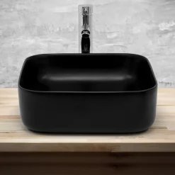 Waschbecken Quadratisch ohne Überlauf 39,5x39,5x14 cm Schwarz aus Keramik ML-Design-ECD Germany