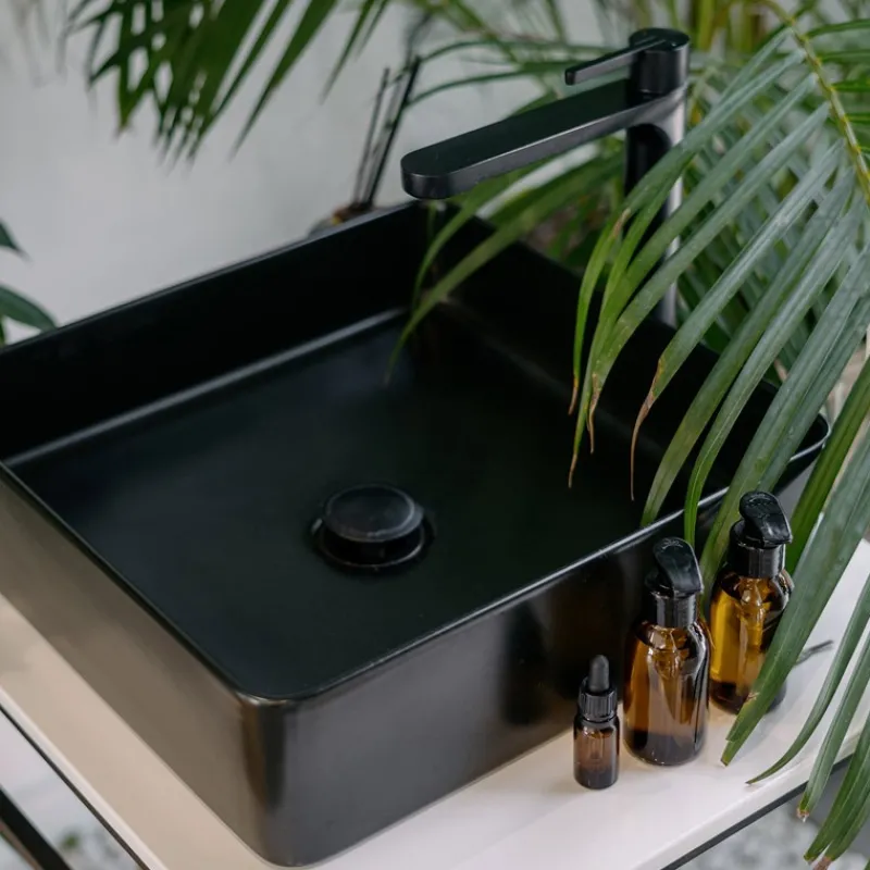 Waschbecken Quadratisch ohne Überlauf 39,5x39,5x14 cm Schwarz aus Keramik ML-Design-ECD Germany