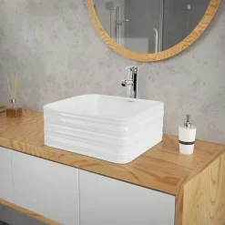 Waschbecken Quadratisch ohne Überlauf 39x39x15 cm Weiß aus Keramik ML-Design-ECD Germany Online