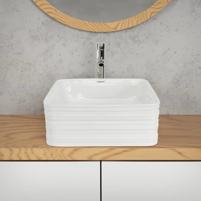 Waschbecken Quadratisch ohne Überlauf 39x39x15 cm Weiß aus Keramik ML-Design-ECD Germany Online