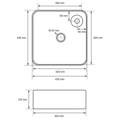 Waschbecken Quadratisch ohne Überlauf 43,5x43,5x12,5 cm Weiß aus Keramik-ECD Germany