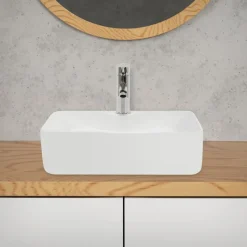 Waschbecken Quadratisch ohne Überlauf 48x38x14 cm Weiß aus Keramik-ECD Germany Hot