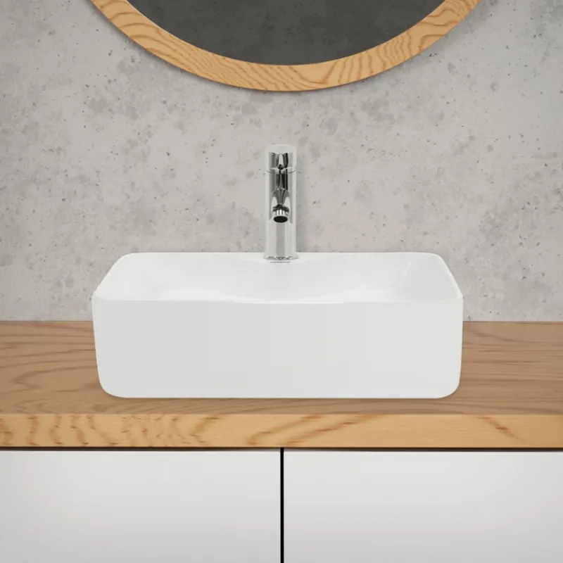 Waschbecken Quadratisch ohne Überlauf 48x38x14 cm Weiß aus Keramik-ECD Germany Hot