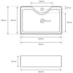 Waschbecken Quadratisch ohne Überlauf 48x38x14 cm Weiß aus Keramik-ECD Germany Hot