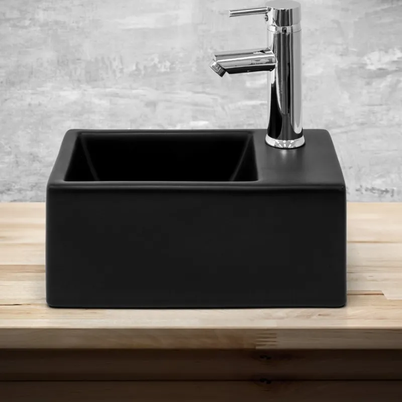 Waschbecken Recheckig ohne Überlauf 35,5x20,5x12,5 cm Schwarz aus Keramik ML-Design-ECD Germany Hot