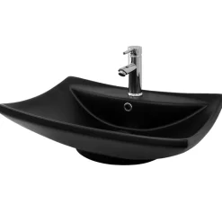 Waschbecken Rechteckig mit Überlauf 61x45,5x18,5 cm Schwarz aus Keramik ML-Design-ECD Germany Outlet