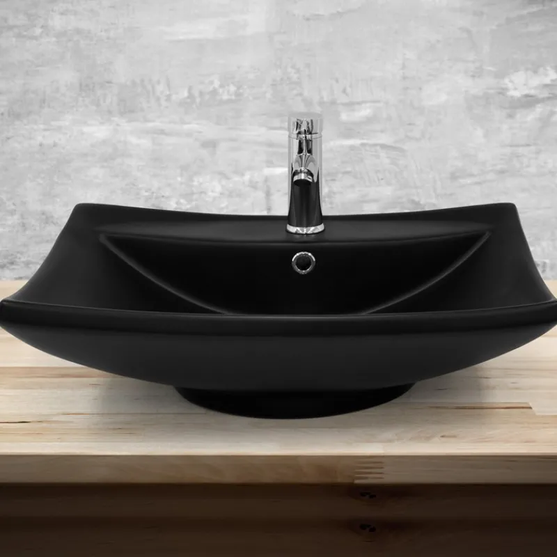 Waschbecken Rechteckig mit Überlauf 61x45,5x18,5 cm Schwarz aus Keramik ML-Design-ECD Germany Outlet