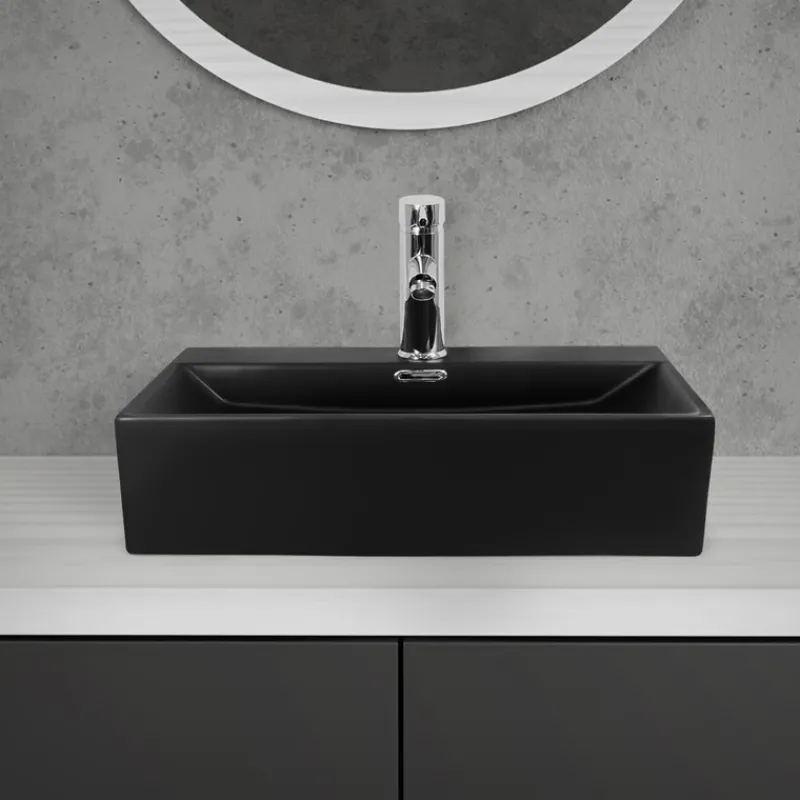 Waschbecken Rechteckig mit Überlauf 51,5x36x13 cm Schwarz aus Keramik ML-Design-ECD Germany Sale