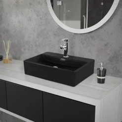 Waschbecken Rechteckig mit Überlauf 51,5x36x13 cm Schwarz aus Keramik ML-Design-ECD Germany Sale