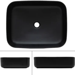 Waschbecken Rechteckig ohne Überlauf 51x40,5x13,5 cm Schwarz aus Keramik ML-Design-ECD Germany Clearance