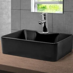 Waschbecken Rechteckig ohne Überlauf 49x36,5x14 mm Schwarz aus Keramik ML-Design-ECD Germany New