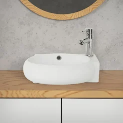 Waschbecken Rechts bündig 43x28x15 cm Weiß aus Keramik ML-Design-ECD Germany Outlet