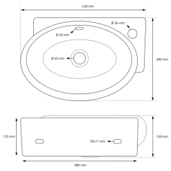 Waschbecken Rechts bündig 43x28x15 cm Weiß aus Keramik ML-Design-ECD Germany Outlet