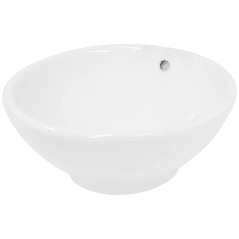 Waschbecken Rund Ø 420 x 170 mm Weiß inkl. Überlauf aus Keramik-ECD Germany Discount