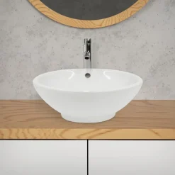 Waschbecken Rund Ø 420 x 170 mm Weiß inkl. Überlauf aus Keramik-ECD Germany Discount