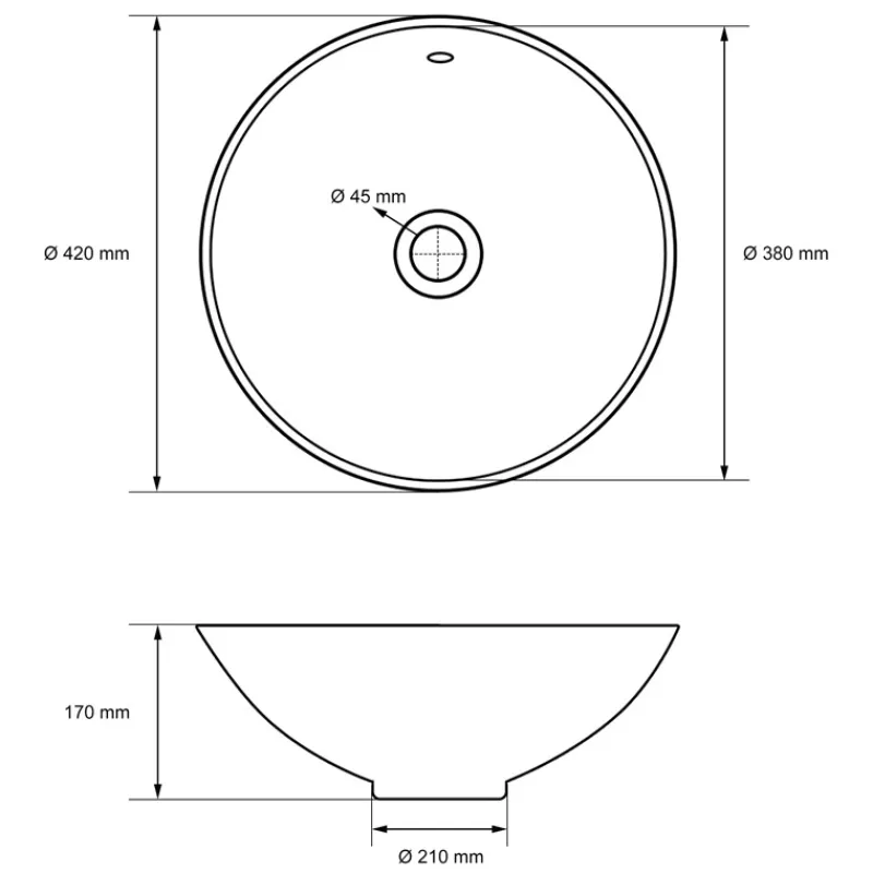 Waschbecken Rund Ø 420 x 170 mm Weiß inkl. Überlauf aus Keramik-ECD Germany Discount