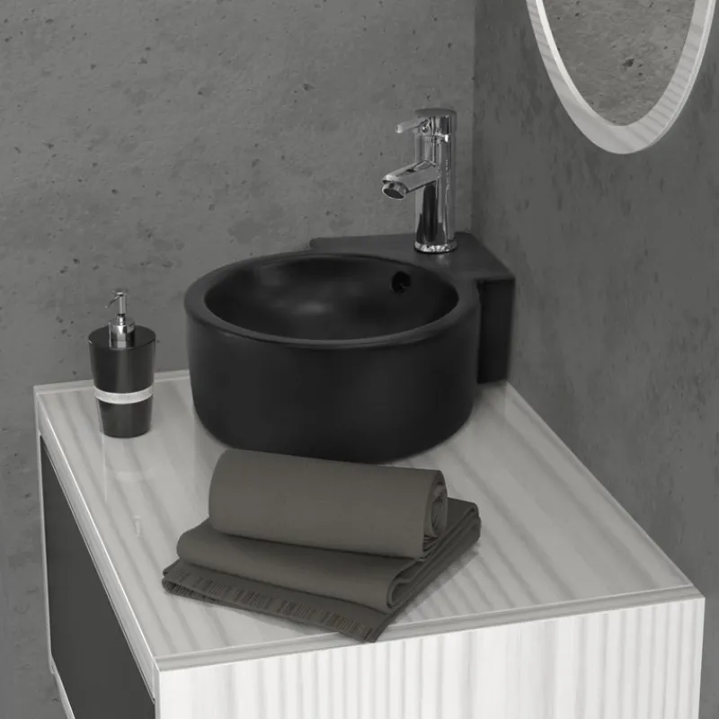 Waschbecken Rund mit Überlauf 45x36x13 cm Schwarz aus Keramik ML-Design-ECD Germany