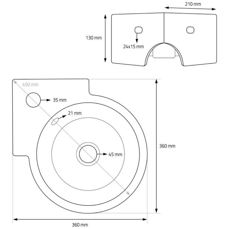 Waschbecken Rund mit Überlauf 45x36x13 cm Schwarz aus Keramik ML-Design-ECD Germany
