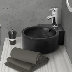 Waschbecken Rund mit Überlauf 45x36x13 cm Schwarz aus Keramik ML-Design-ECD Germany