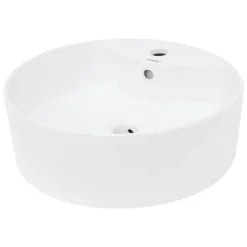 Waschbecken Rund mit Überlauf Ø 46x15,5 cm Weiß aus Keramik-ECD Germany Hot