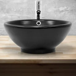 Waschbecken Rund mit Überlauf Ø 42x17 cm Schwarz aus Keramik ML-Design-ECD Germany Outlet