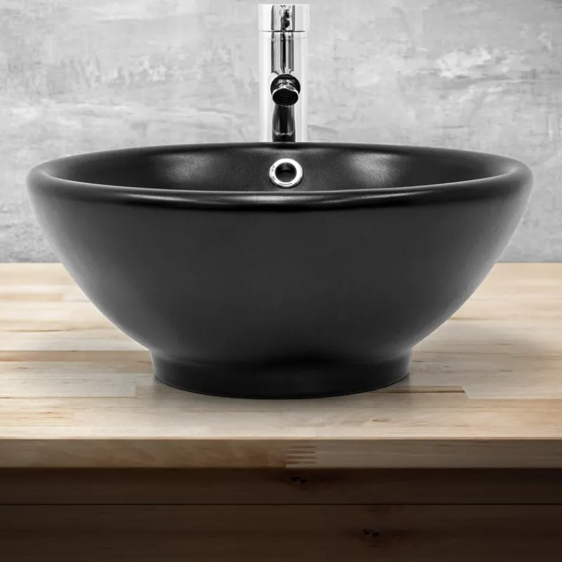 Waschbecken Rund mit Überlauf Ø 42x17 cm Schwarz aus Keramik ML-Design-ECD Germany Outlet