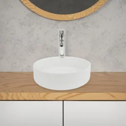 Waschbecken Rund ohne Überlauf Ø 35,5x12 cm Weiß aus Keramik-ECD Germany Clearance