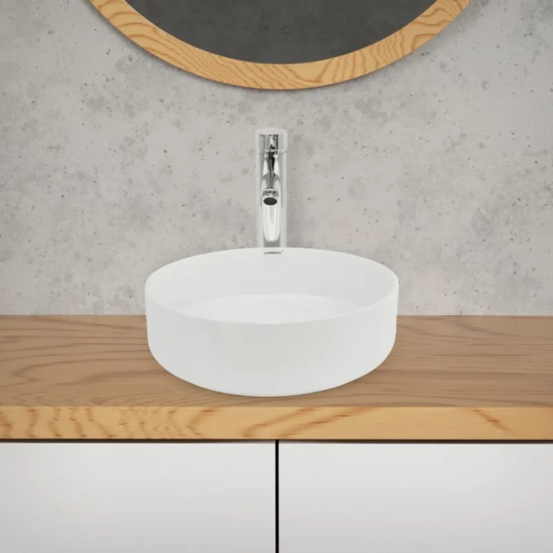 Waschbecken Rund ohne Überlauf Ø 35,5x12 cm Weiß aus Keramik-ECD Germany Clearance