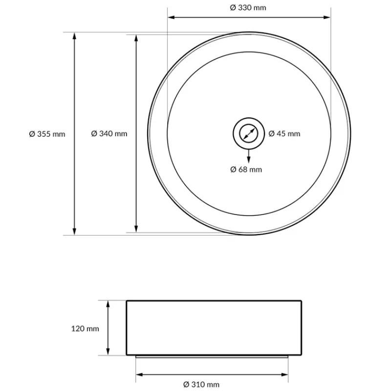 Waschbecken Rund ohne Überlauf Ø 35,5x12 cm Weiß aus Keramik-ECD Germany Clearance