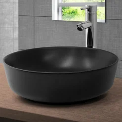 Waschbecken Rund ohne Überlauf Ø 41,5x13,5 cm Schwarz aus Keramik ML-Design-ECD Germany Outlet