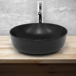 Waschbecken Rund ohne Überlauf Ø 41,5x13,5 cm Schwarz aus Keramik ML-Design-ECD Germany Outlet