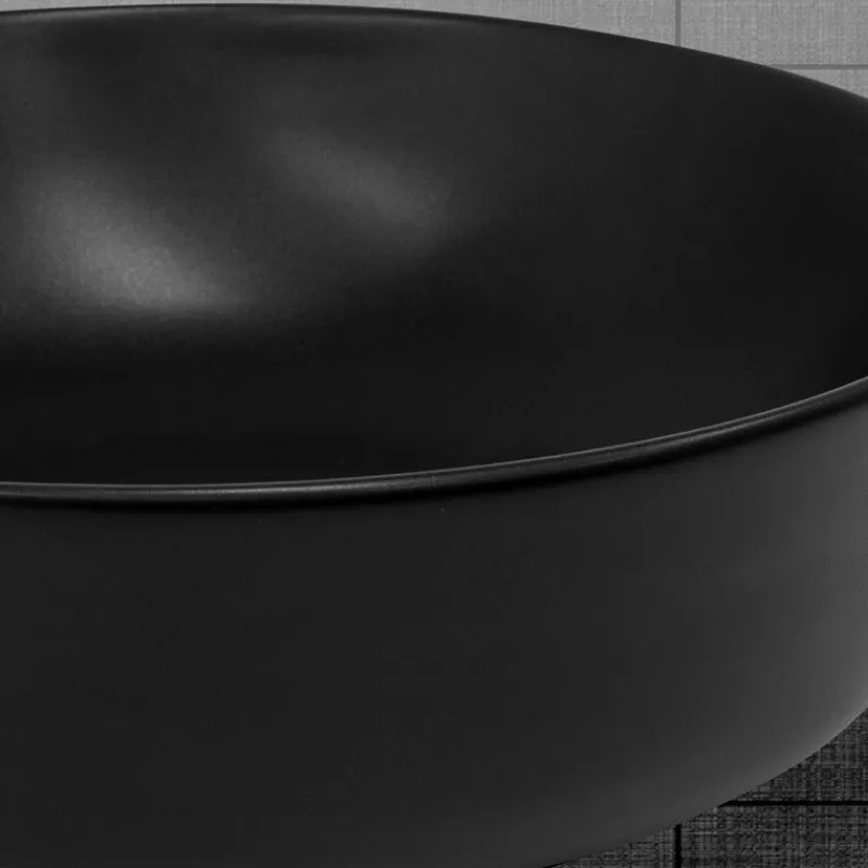 Waschbecken Rund ohne Überlauf Ø 41,5x13,5 cm Schwarz aus Keramik ML-Design-ECD Germany Outlet