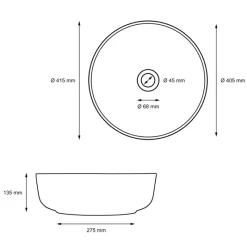 Waschbecken Rund ohne Überlauf Ø 41,5x13,5 cm Schwarz aus Keramik ML-Design-ECD Germany Outlet
