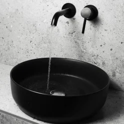 Waschbecken Rund ohne Überlauf Ø 41,5x13,5 cm Schwarz aus Keramik ML-Design-ECD Germany Outlet