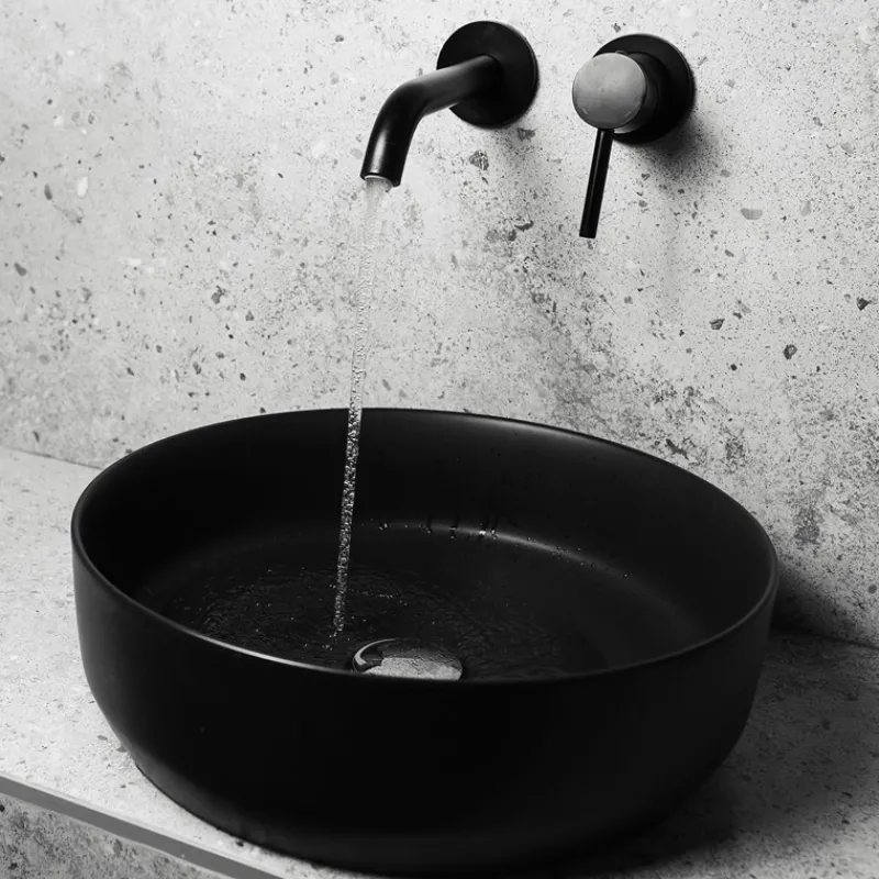 Waschbecken Rund ohne Überlauf Ø 41,5x13,5 cm Schwarz aus Keramik ML-Design-ECD Germany Outlet