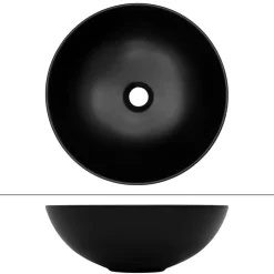 Waschbecken Rund ohne Überlauf Ø 40x14,5 cm Schwarz aus Keramik ML-Design-ECD Germany