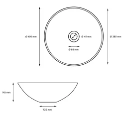 Waschbecken Rund ohne Überlauf Ø 40x14,5 cm Schwarz aus Keramik ML-Design-ECD Germany