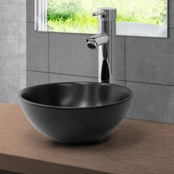 Waschbecken Rund ohne Überlauf Ø 28x15 cm Schwarz matt aus Keramik ML-Design-ECD Germany Outlet
