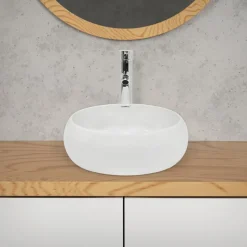 Waschbecken Rund ohne Überlauf Ø 40x35 cm Weiß aus Keramik-ECD Germany Clearance