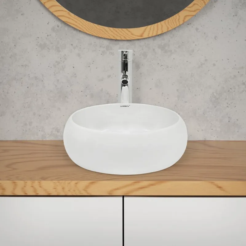 Waschbecken Rund ohne Überlauf Ø 40x35 cm Weiß aus Keramik-ECD Germany Clearance