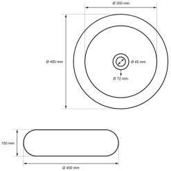 Waschbecken Rund ohne Überlauf Ø 40x35 cm Weiß aus Keramik-ECD Germany Clearance